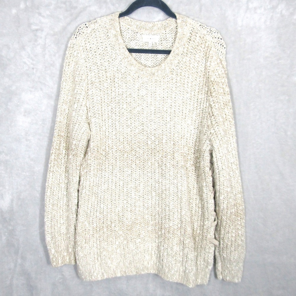 Lucky Brand Cream Knit Sweater XXL Long Sleeve Side Lace Up Detail